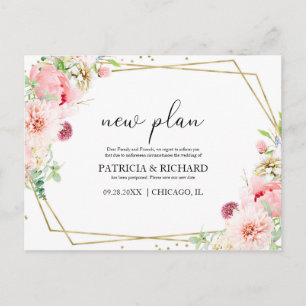 Neue elegante Hochzeit im Blush-Blumen-Geometrie-S Postkarte