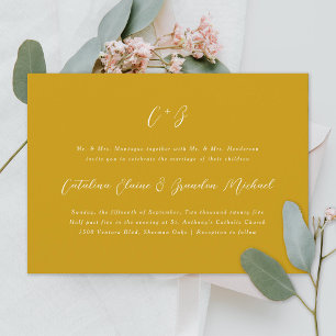 Neue elegante Kalligraphie Monogram-Namen gelb Einladung