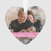 Neue Eltern Erste Weihnachtsschneeflocken Rosa Fot Ornament (Vorderseite)