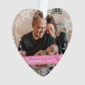 Neue Eltern Erste Weihnachtsschneeflocken Rosa Fot Ornament (Vorderseite)