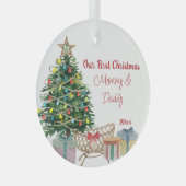 Neue Eltern Erster Weihnachtsbaum und Krippe Ornament Aus Glas (Vorderseite Rechts)