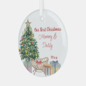 Neue Eltern Erster Weihnachtsbaum und Krippe Ornament Aus Glas (Vorderseite links)