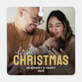 Neue Eltern Erstes Weihnachtsfest Foto Ornament Aus Metall (Vorderseite)