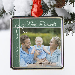 Neue Eltern Familie Erstes Weihnachtsfest Foto Ornament Aus Metall
