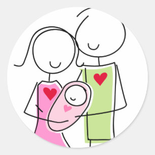 Neue Eltern mit Baby Girl - Round Stickers