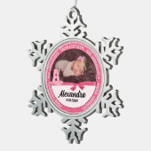 Neue Eltern Monogram A Pink Baby Foto Schneeflocken Zinn-Ornament (Rechts)