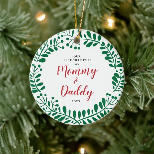 Neue Eltern Personalisiert 1. Weihnachtsmommy Dadd Keramik Ornament (Baum)