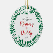 Neue Eltern Personalisiert 1. Weihnachtsmommy Dadd Keramik Ornament (Rechts)