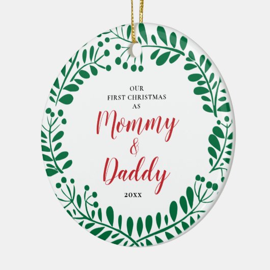 Neue Eltern Personalisiert 1. Weihnachtsmommy Dadd Keramik Ornament (Links)