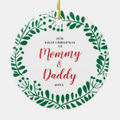 Neue Eltern Personalisiert 1. Weihnachtsmommy Dadd Keramik Ornament (Hinten)