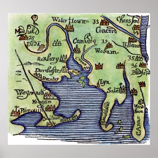 NEUE ENGLAND-KARTE 1677 POSTER (Vorne)