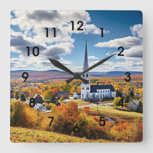 Neue England Landschaft im Herbst Quadratische Wanduhr