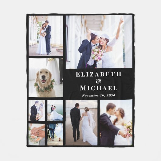 Neue Foto Collage Black Wedding Fleecedecke (Vorderseite)