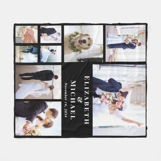 Neue Foto Collage Black Wedding Fleecedecke (Vorderseite (Horizontal))