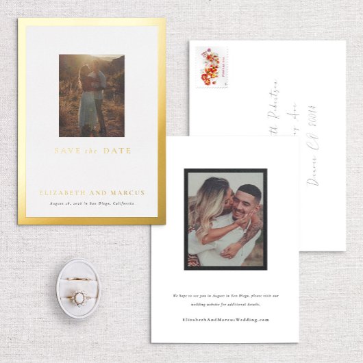 Neue Gallerie-Rahmen Save the Date an der Goldgren Folieneinladung