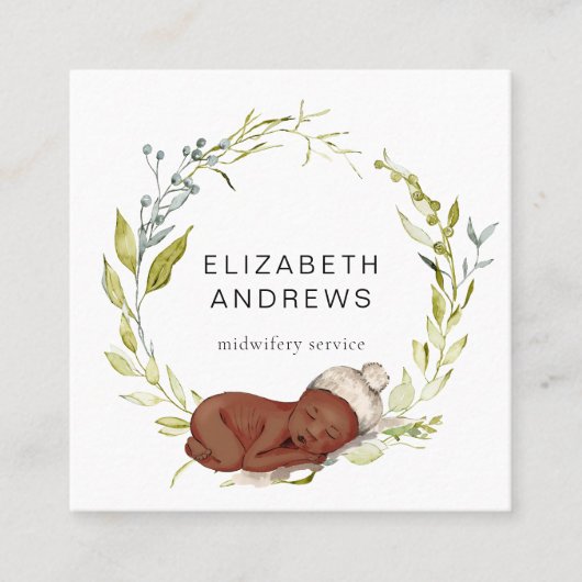 Neue Geboren-Eukalyptus-Kranz, moderne Visitenkart Quadratische Visitenkarte (Vorderseite)