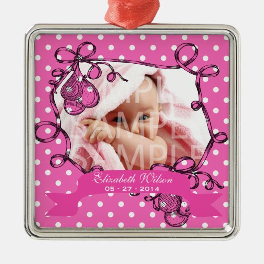 Neue geborene Girl-Foto-Ornament Ornament Aus Metall (Vorne)