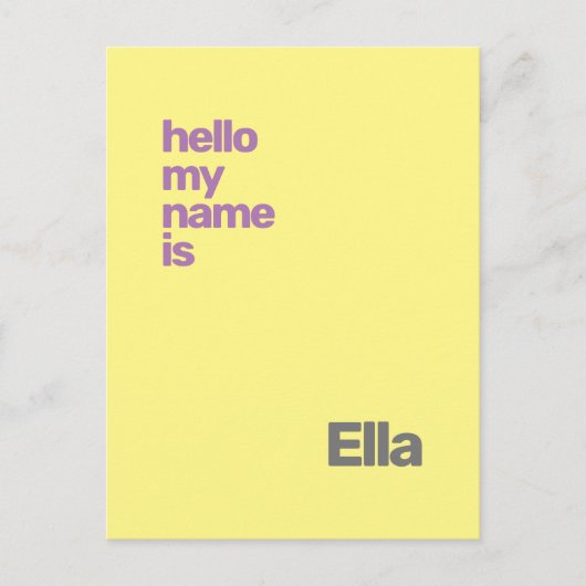 neue Geburtsankündigung gelbe lila Postkarte (Vorderseite)