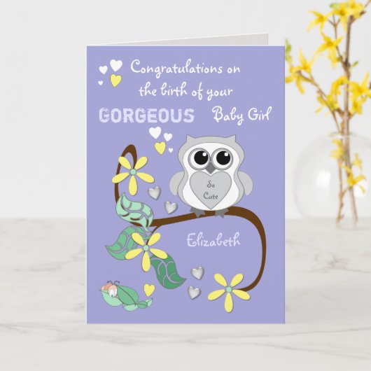 Neue Glückwünsche für kleine Kinder lila mit einer Karte (Gelbe Blume)