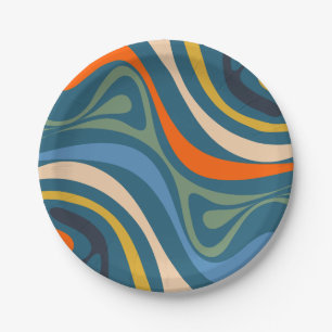 Neue Groove Multicolor Retro Swirl Abstractes Must Pappteller