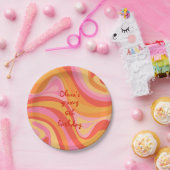 Neue Groove Retro Abstrakt rosa Orange Personalisi Pappteller (Party)