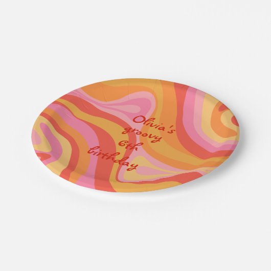 Neue Groove Retro Abstrakt rosa Orange Personalisi Pappteller (Schrägansicht)
