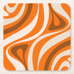 Neue Groove Retro-Abstrakte Muster Orange Braun Rechteckiger Pappuntersetzer