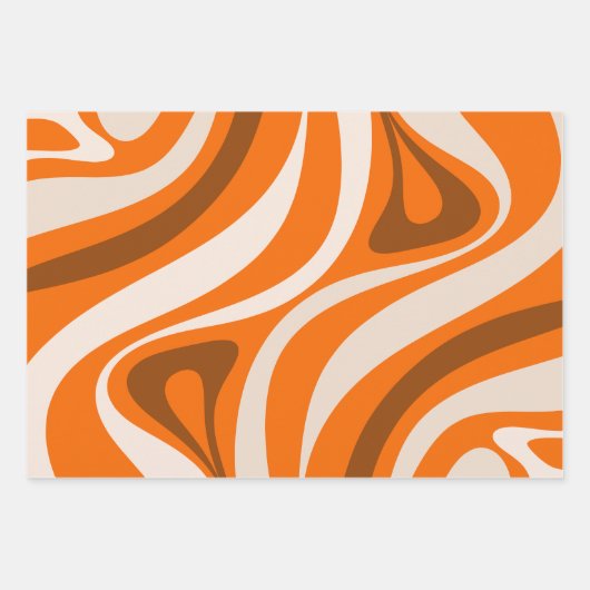 Neue Groove Retro Abstrakte Muster Orange Brown Geschenkpapier Set (Vorderseite)