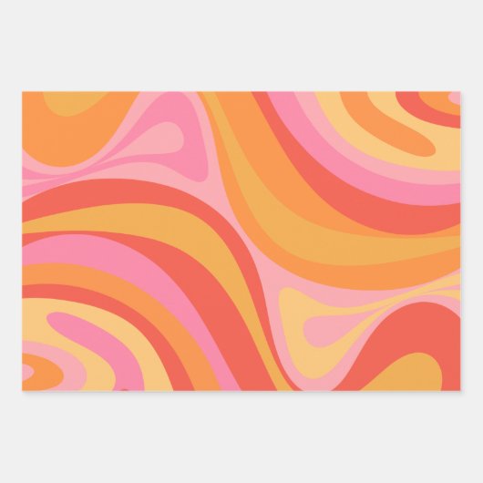 Neue Groove Retro Abstrakte Muster Rosa und Orange Geschenkpapier Set (Vorderseite)