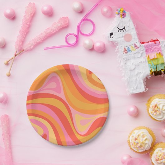 Neue Groove Retro Abstrakte Muster Rosa und Orange Pappteller (Party)