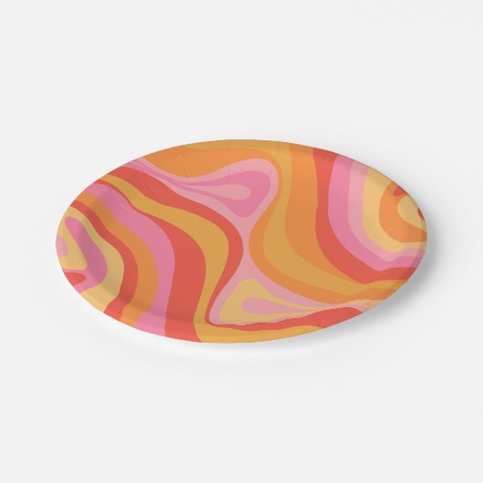 Neue Groove Retro Abstrakte Muster Rosa und Orange Pappteller (Schrägansicht)