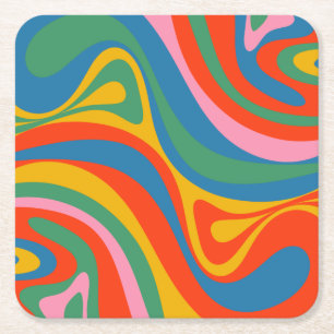 Neue Groove Retro Trippy Farbige Abstrakte Muster Rechteckiger Pappuntersetzer