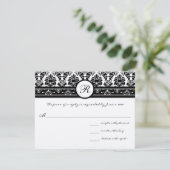 Neue Größe Schwarze Damaskus Swirl Wedding Respons RSVP Karte (Stehend Vorderseite)