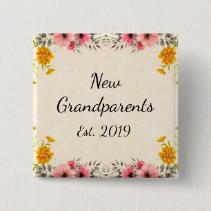 Neue Großeltern Est. 2019 Vintage Blumenknopf Button