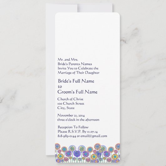 Neue Größen 4.25x9.25 Fun Blume Einladung Hochzeit (Vorderseite)