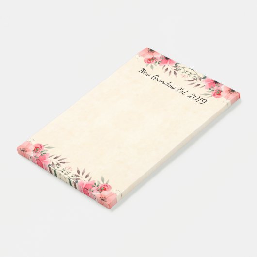 Neue Großmutter Est. 2019 hübsche Blumengrenze Post-it Klebezettel (angewinkelt)