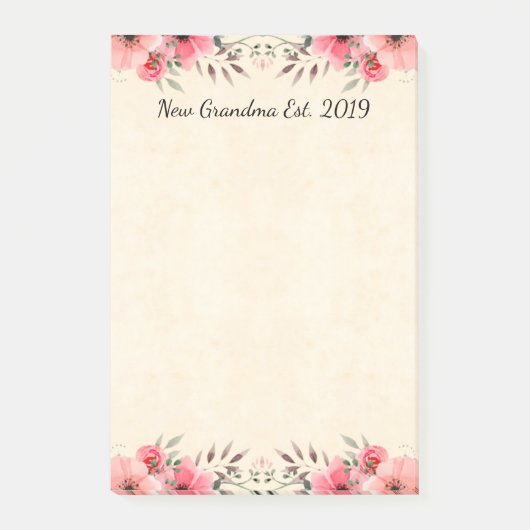 Neue Großmutter Est. 2019 hübsche Blumengrenze Post-it Klebezettel (Vorderseite)