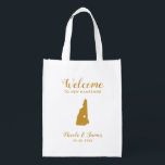 Neue Hampshire Map Wedding Welcome Bag, Gold Tasch Wiederverwendbare Einkaufstasche<br><div class="desc">Hochzeitswochenende Begrüßungsgeschenktasche für Gäste,  die außerhalb der Stadt wohnen,  mit dem Bild von New Hampshire,  mit dem Herzen,  das Sie an der genauen Lage platzieren können. Fülle die Tasche mit deinen Lieblingsgoodies.</div>