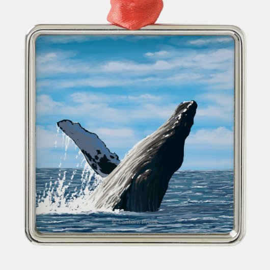 Neue HampshireHumpback Wal-Szene Silbernes Ornament (Vorne)
