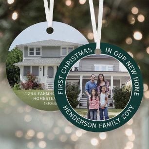 Neue Hausadresse 1. Weihnachten 2 Foto Grün Ornament Aus Metall