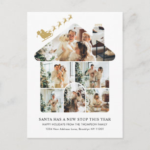 Neue Heimat-Fotocollage Gold Santa-Schlitten Umzug Feiertagspostkarte