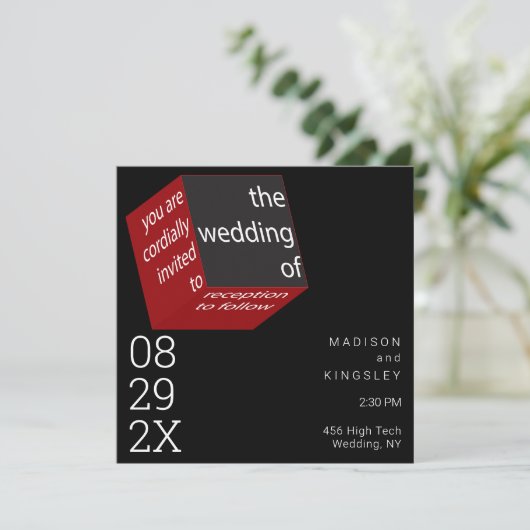 Neue High Tech Cube Epic Black Geometric Einladung (Stehend Vorderseite)