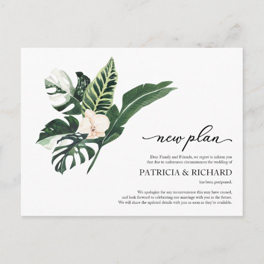 Neue Hochzeitspläne für tropische Flora Postkarte (Vorderseite)
