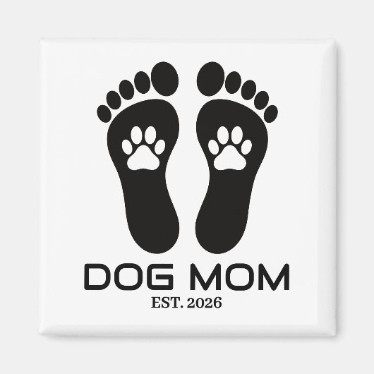 Neue Hundemutter Pfotenabdrücke Fettes Datum Magnet (Vorne)