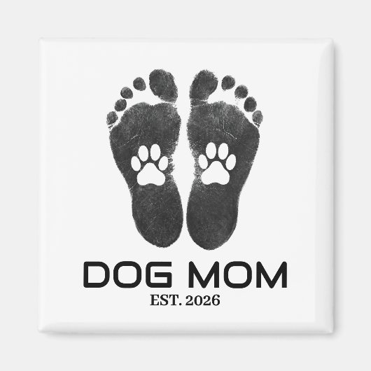 Neue Hundemutter Pfotenabdrücke Fettes Datum Magnet (Vorne)