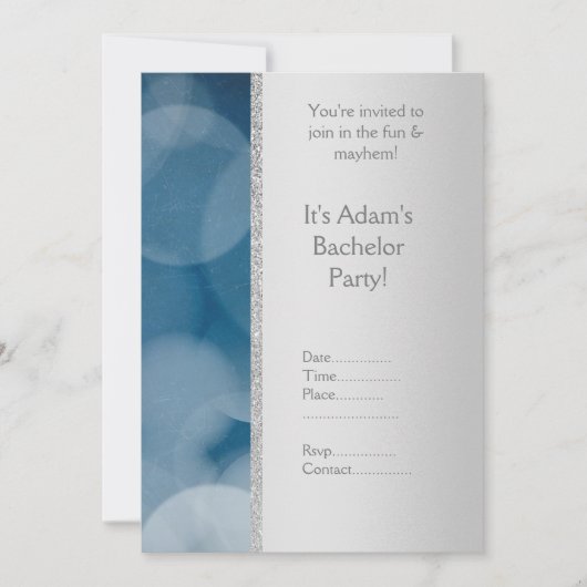 NEUE INVITATION "Blue Bubble silver BACHELOR PARTY Einladung (Vorderseite)