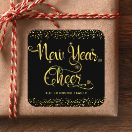 Neue Jahr Chechic Gold Schneeflocken Schwarz Custo Quadratischer Aufkleber