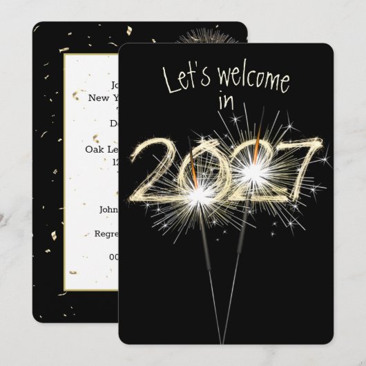 Neue Jahre 2026 Party-Sparkler Einladung (Vorne/Hinten)