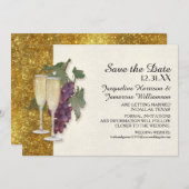 Neue Jahre Champagner Glass Trauben Save the Date Einladung (Vorne/Hinten)