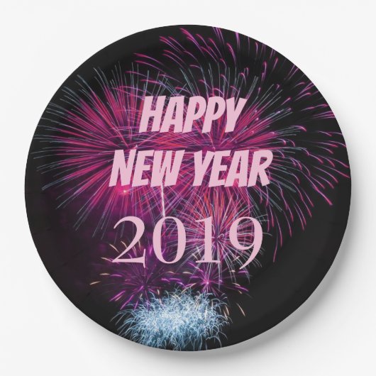 Neue Jahre Feuerwerke Pappteller (Vorderseite)